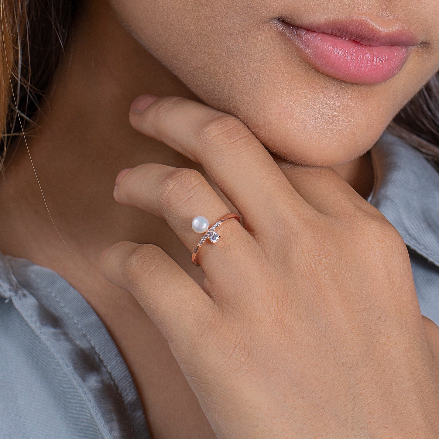 Rose Gold Pearl and Diamond Accent Ring