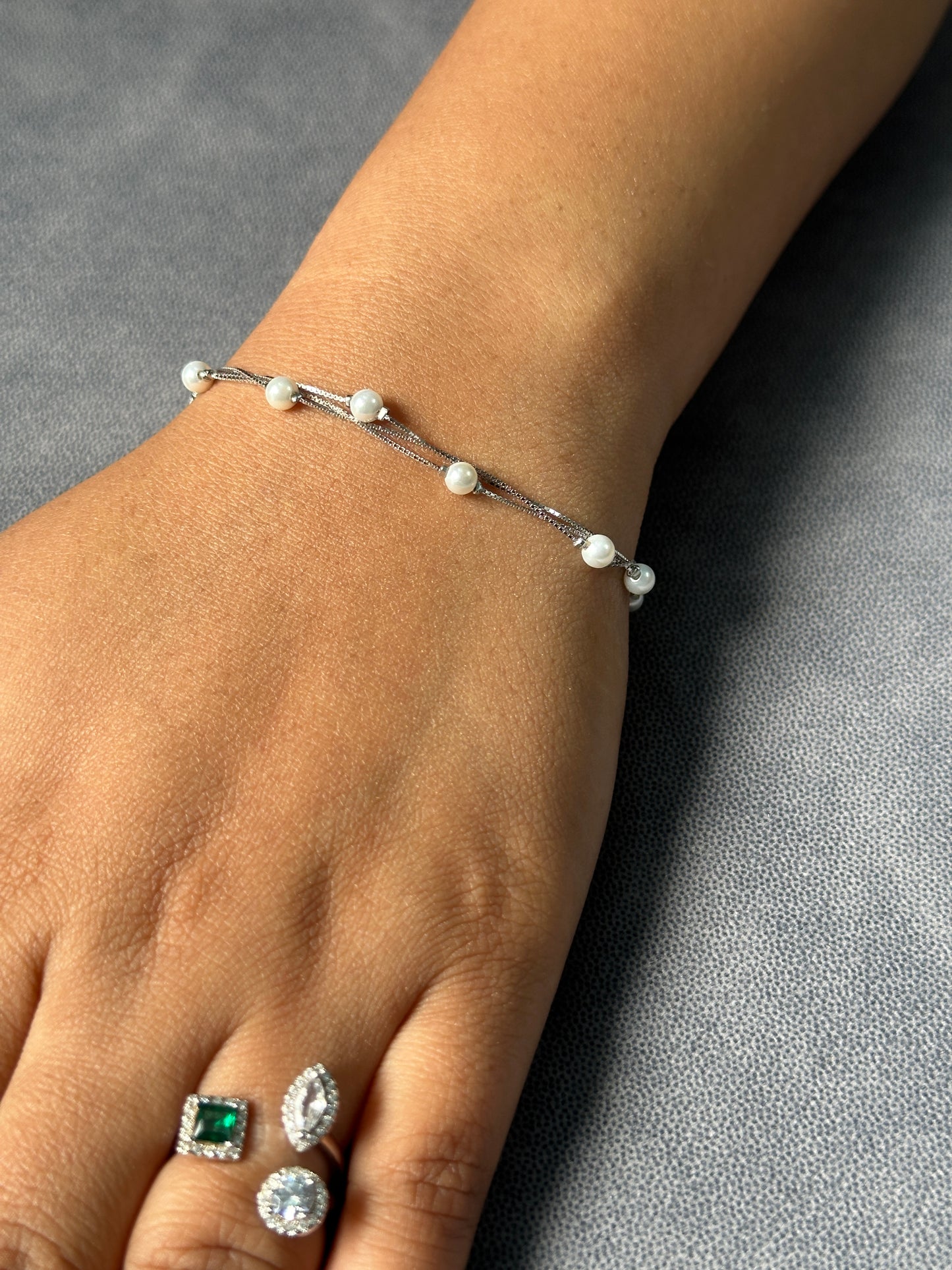 3 Layer SilverGlow Pearl Bracelet