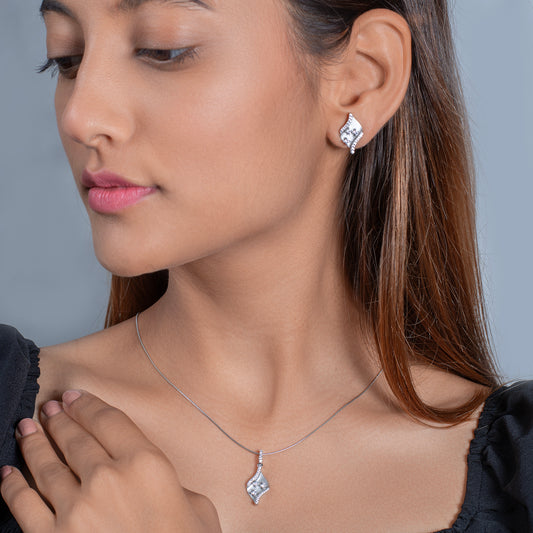 Elegant Silver Leaf Pendant and Earring Set