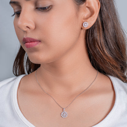 Silver Snowflake Pendant and Earring Set with Crystal Accents