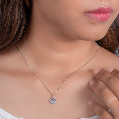 Silver Diamond Square Chain Pendant