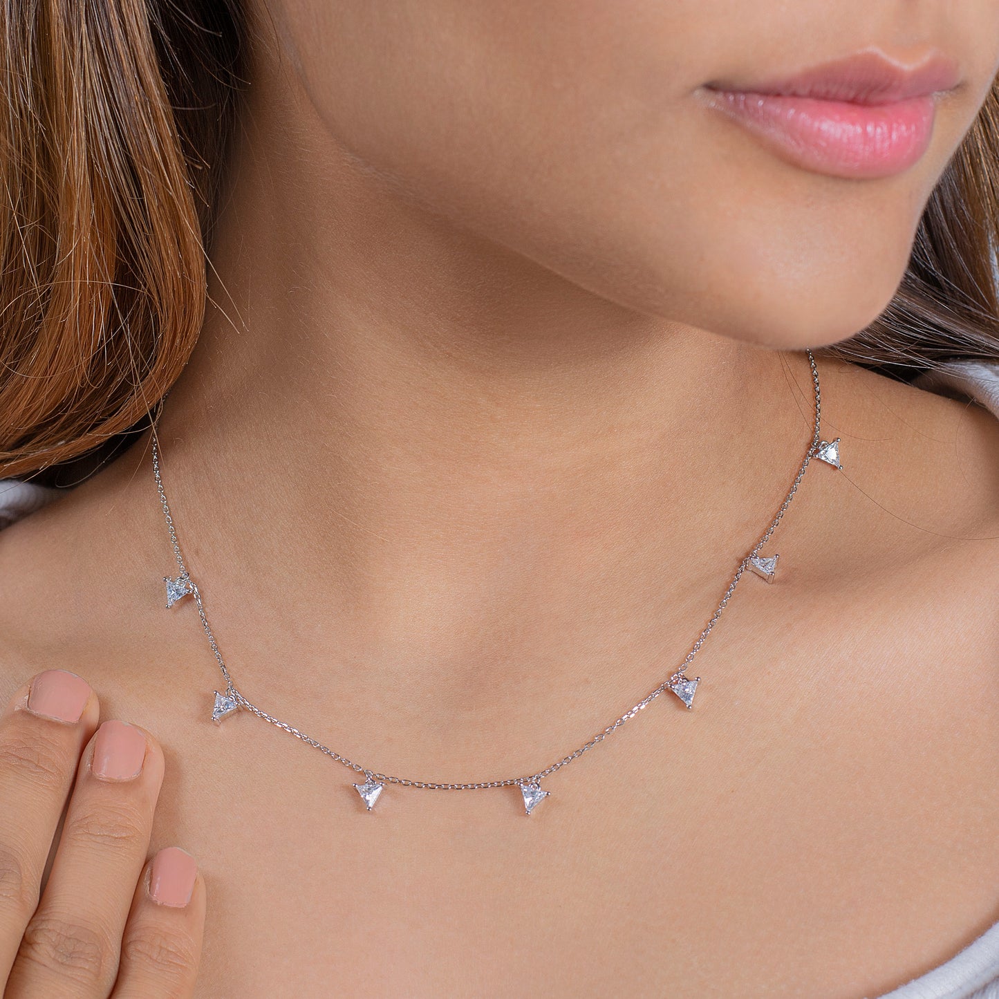 Silver Chain Pendent with Trillion-Cut Clear Gemstones