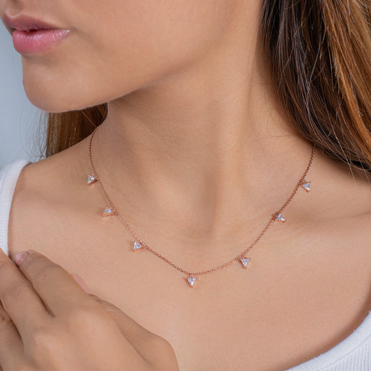 Rose Gold Chain Pendent with Trillion-Cut Clear Gemstones