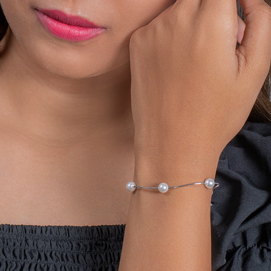 Minimalist Silver Pearl Bracelet