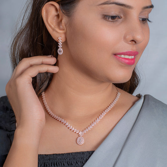 Rose Gold Necklace with Long Dangle Earrings