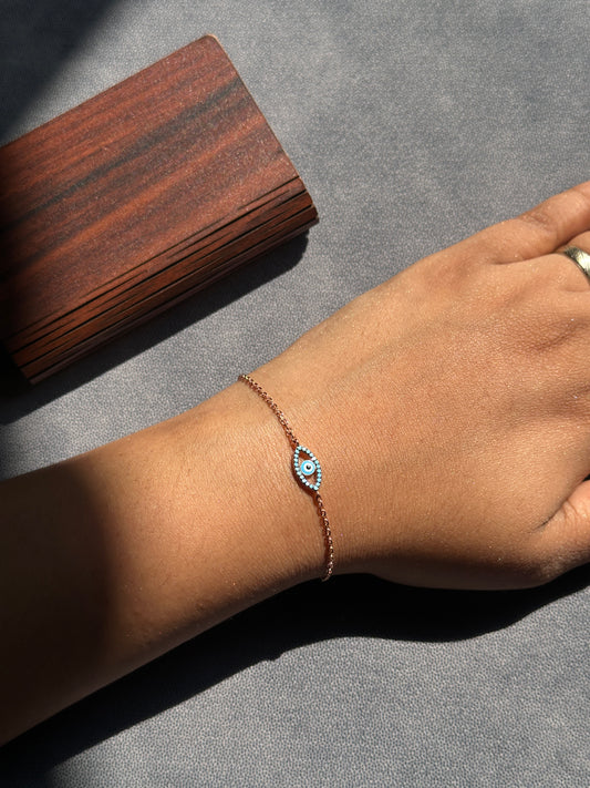 925 Silver Rose Gold Evil Eye Bracelet