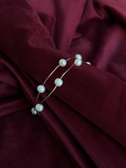 Duo Lumière: Sterling Silver Double Strand Bracelet with Pearls