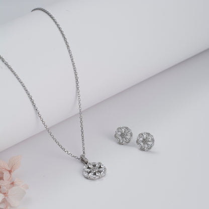 Silver Snowflake Pendant and Earring Set with Crystal Accents