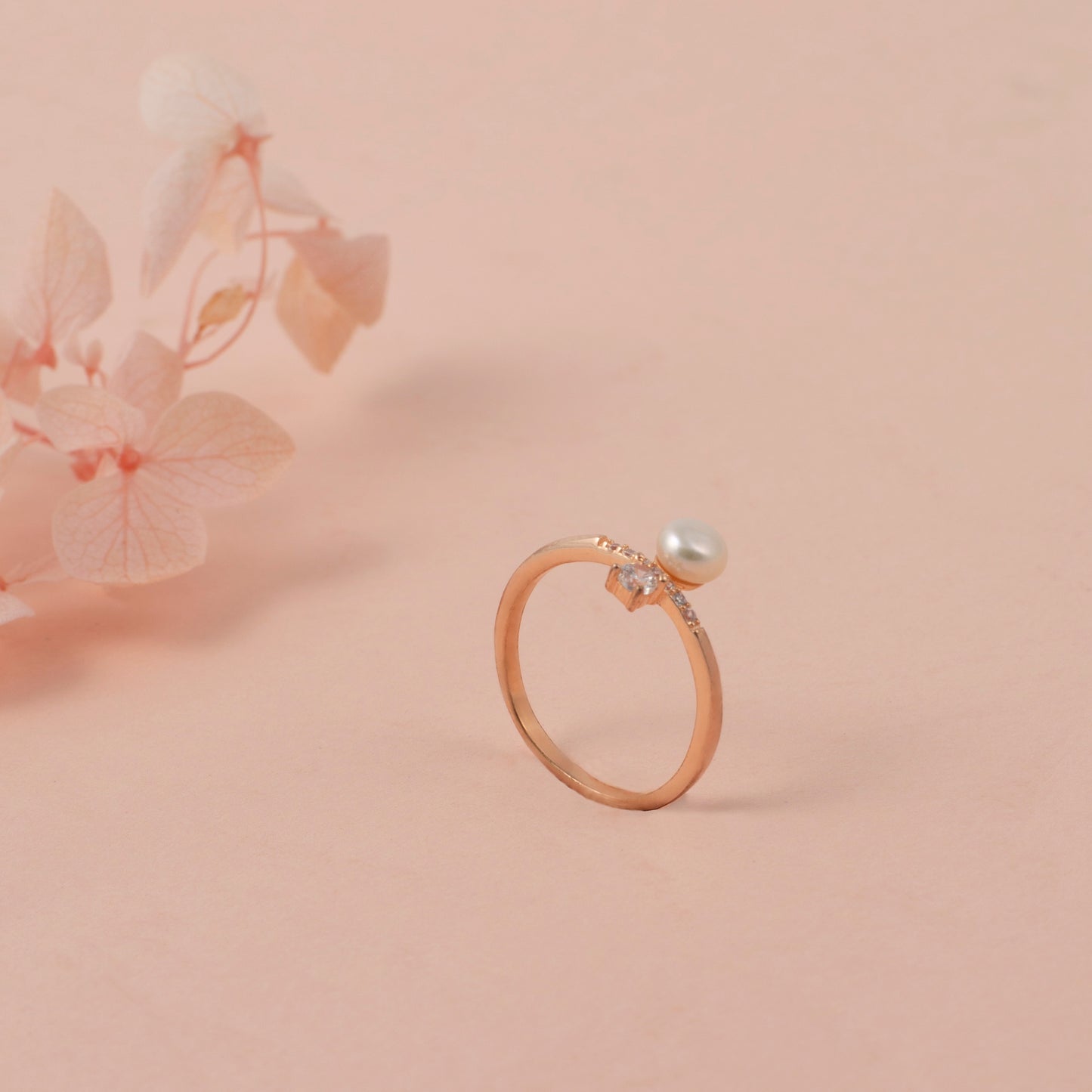 Rose Gold Pearl and Diamond Accent Ring