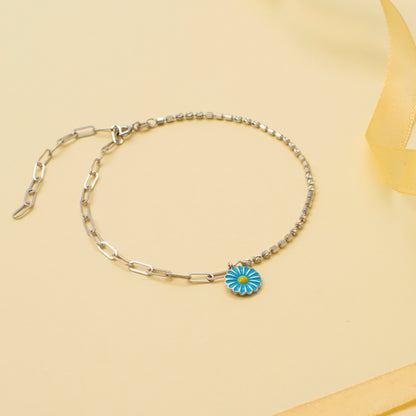 Blue Hanging Flower and Diamond Accent Anklet