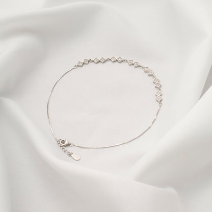 Diamond-Accented Square Design Silver Anklet