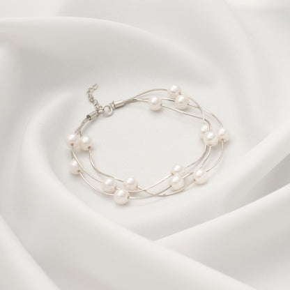 Multi-Strand Silver Pearl Bracelet