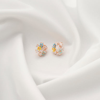 Multi-Floral Diamond Rose Gold & Silver Earrings