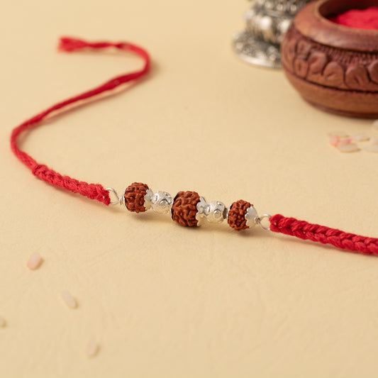 Traditional Rudraksha and Silver Bead Rakhi