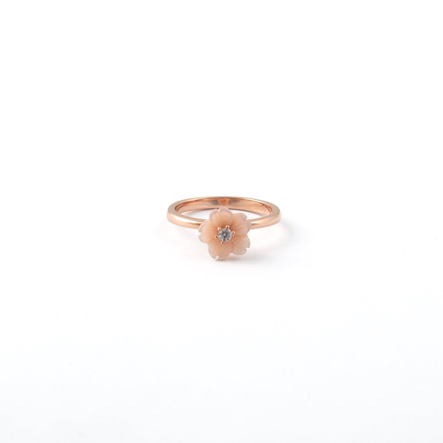 Rose Gold Floral Ring with Diamond Center