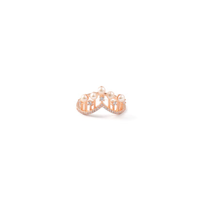 Rose Gold Crown Ring with Pearls and Diamonds