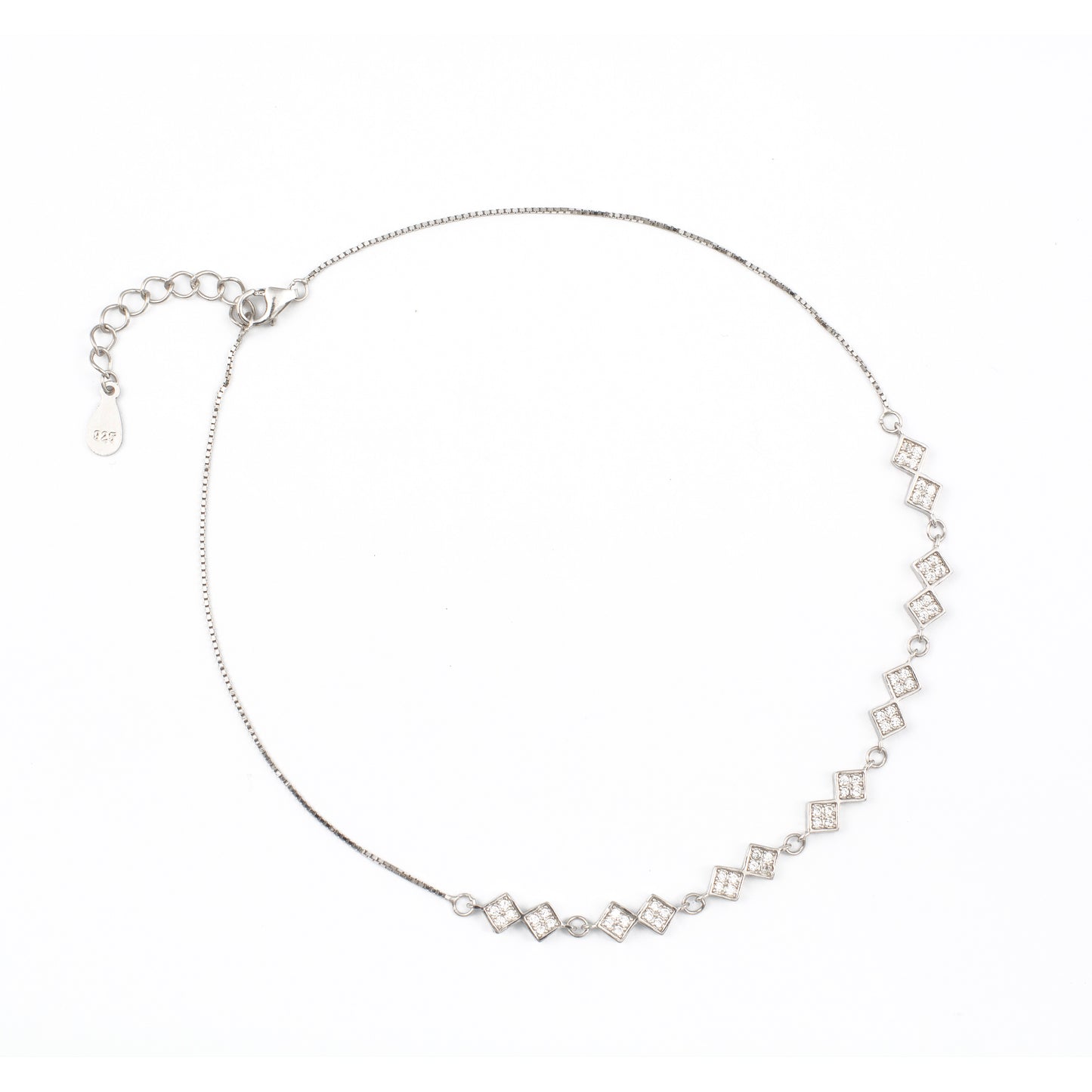 Diamond-Accented Square Design Silver Anklet