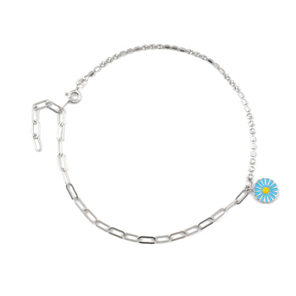 Blue Hanging Flower and Diamond Accent Anklet