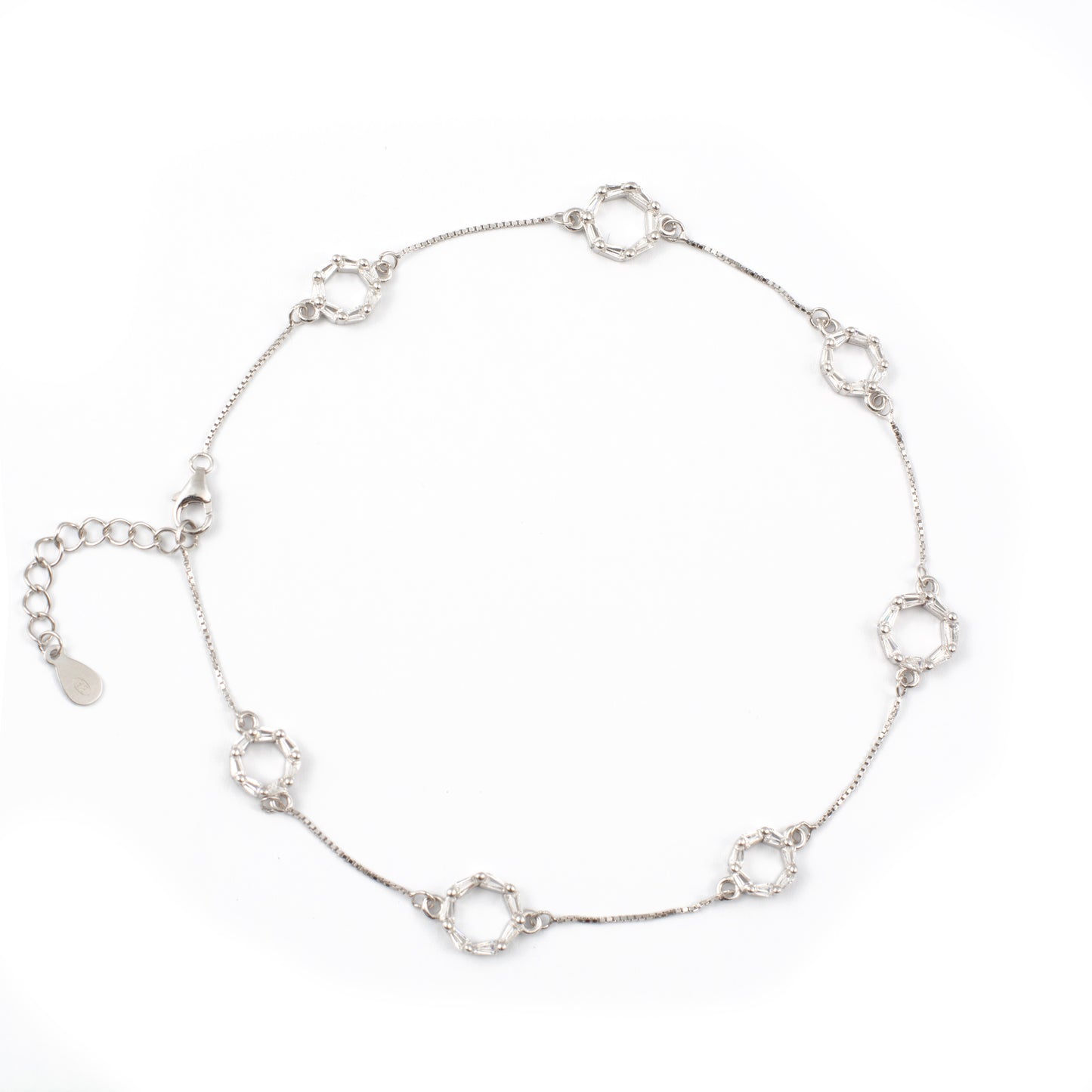 Diamond-Encrusted Circular Motifs Silver Anklet