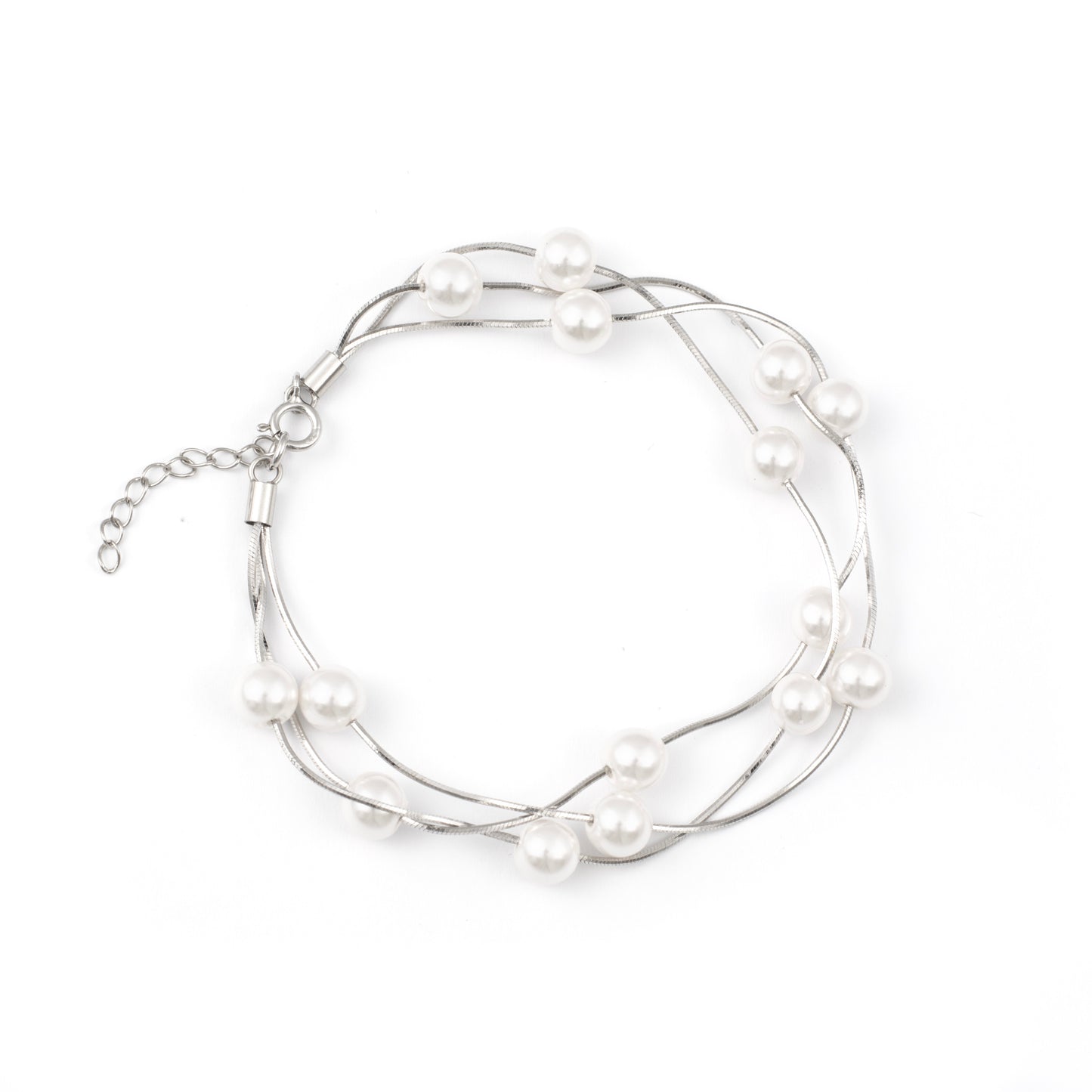 Multi-Strand Silver Pearl Bracelet