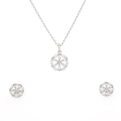 Silver Snowflake Pendant and Earring Set with Crystal Accents