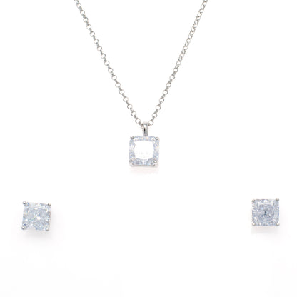 Silver Solitaire Diamond Pendant and Stud Earring Set