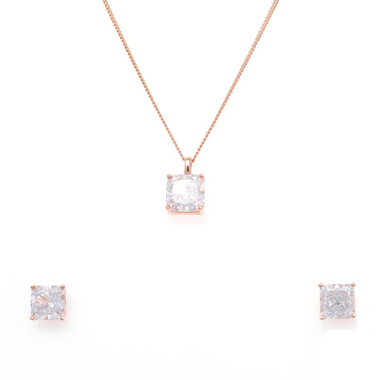 Rose Gold Solitaire Diamond Pendant and Stud Earring Set