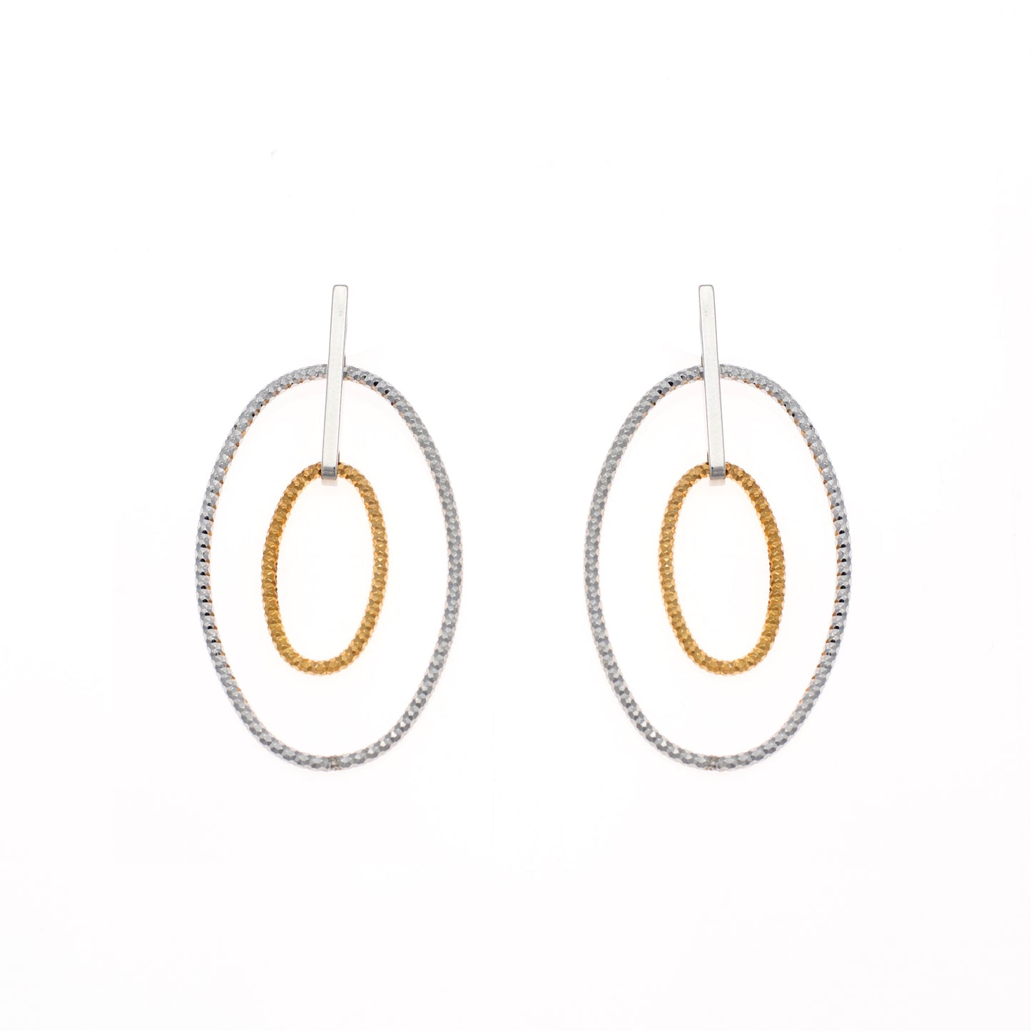 Silver Oval Hoop Earrings with Inner Golden Oval Accent