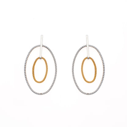 Silver Oval Hoop Earrings with Inner Golden Oval Accent