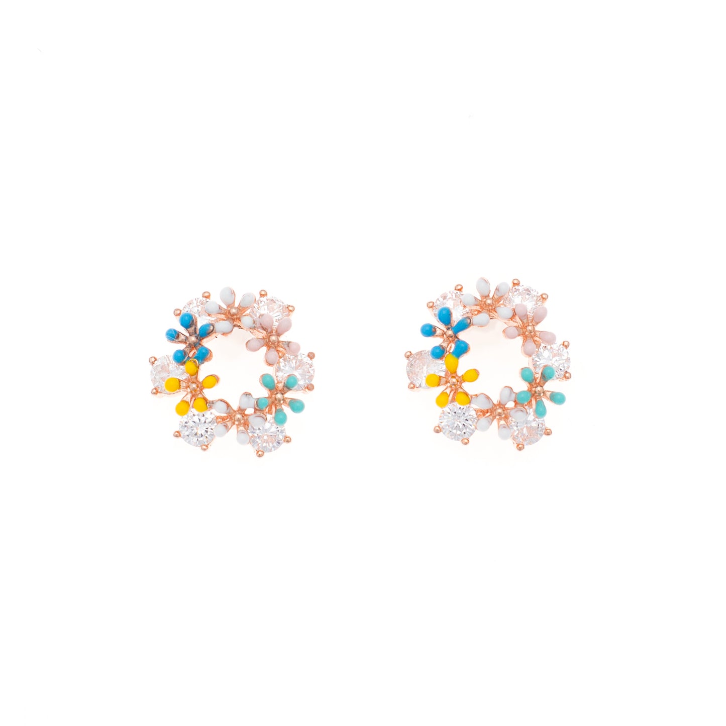 Multi-Floral Diamond Rose Gold & Silver Earrings