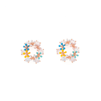 Multi-Floral Diamond Rose Gold & Silver Earrings